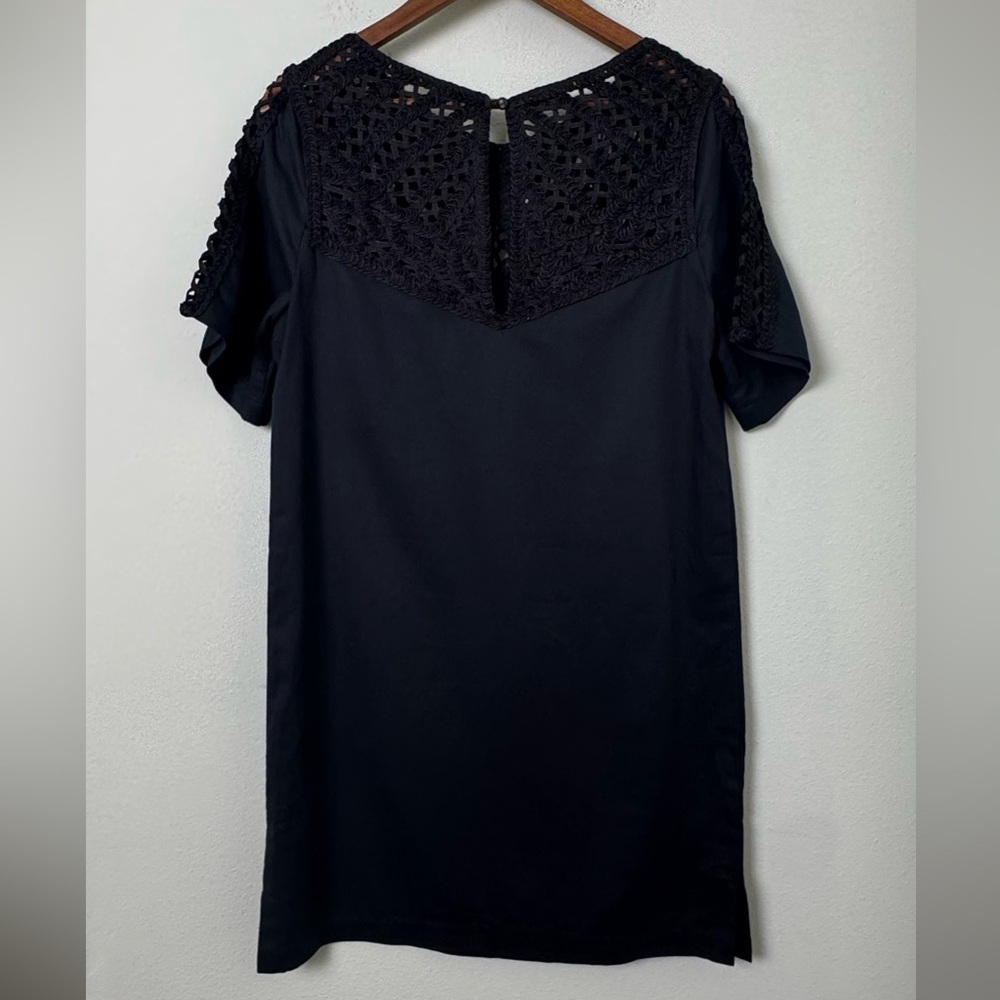 Maeve by Anthropologie Linen Blend Battenburg Shift Dress Crochet Detail Black M - Picture 7 of 12